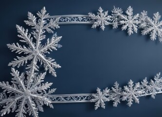 Intricate silver snowflakes on a blue background, forming a charming border ,  vector,  merry,  delicate