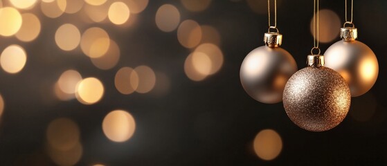 Fototapeta premium Christmas ornaments with gold bokeh lights