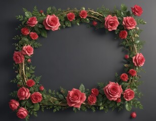 Isolated rose and leaves form a vibrant, elegant frame, perfect for adding your design , rose, element