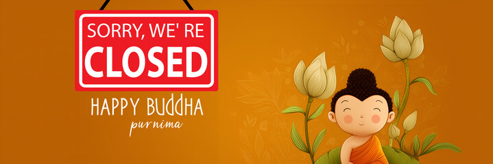 closed for budda purnima holiday celebration complete orange banner