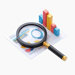 Magnifying Glass Analyzing Colorful Business Charts and Graphs