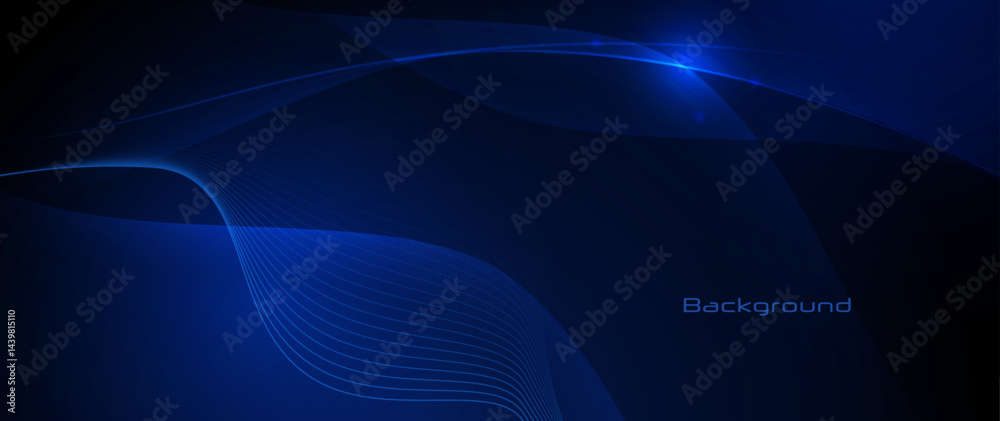 Poster Vector Abstract flowing wave line, particle dot pattern, neon light on dark blue gradient background. Modern futuristic design, particles wave data for background. Network, science, technology concept