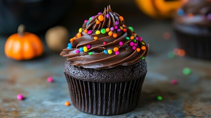 Delicious chocolate cupcake with colorful sprinkles festive treat joy fun food fall sweet tasty party