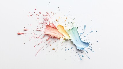Naklejka premium Rainbow Paint Splash Art: Vibrant Color Explosion on White paint splash rainbow colors abstract art
