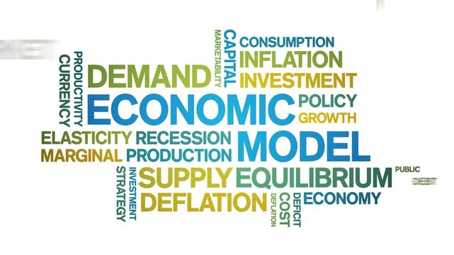 Economic Model animated word cloud;text design animation tag kinetic typography seamless loop.