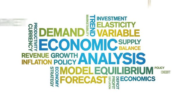 Economic Analysis animated word cloud;text design animation tag kinetic typography seamless loop.