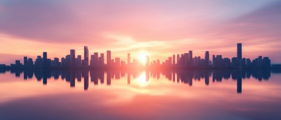 Fototapeta premium City skyline at sunrise over water