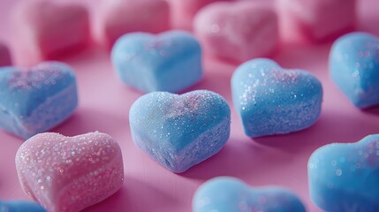 Heart shaped candies pink and blue