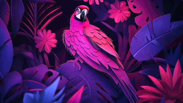 Pink Parrot in a Vivid Tropical Jungle