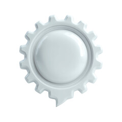 3D Render of White Gear Cog with Speech Bubble Design Element