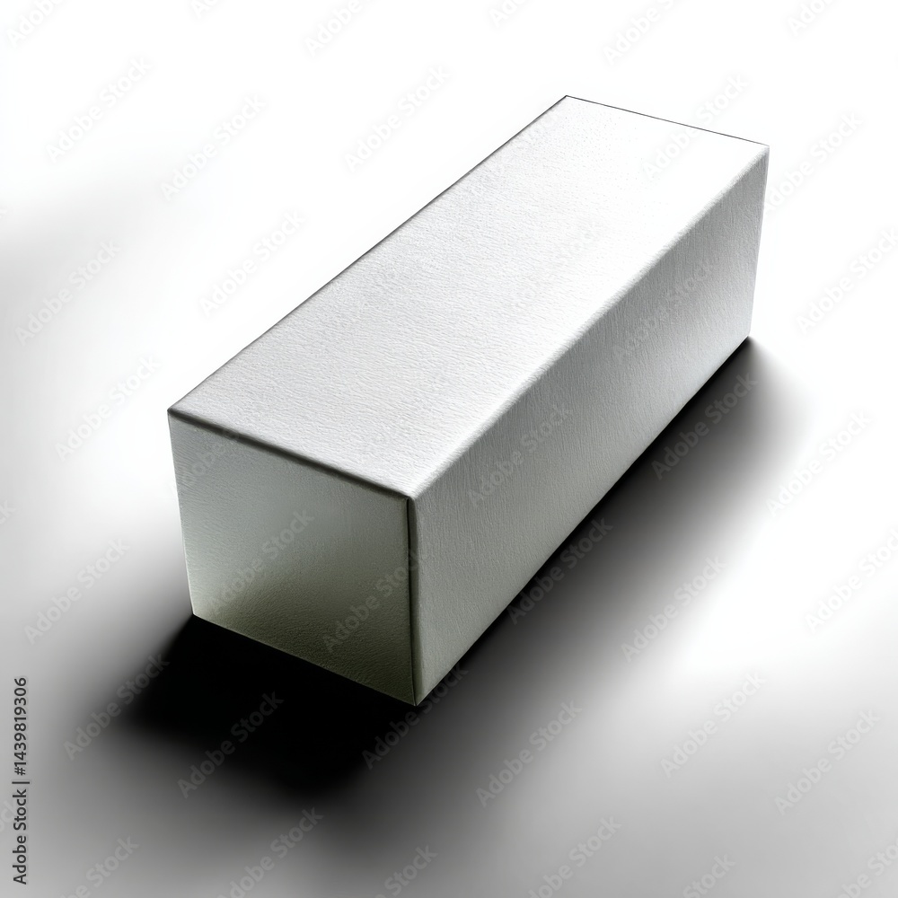 Aufkleber Elegant Rectangular White Box: A Minimalist Product Display with Subtle Textures and Soft Shadows on Clean White Background.