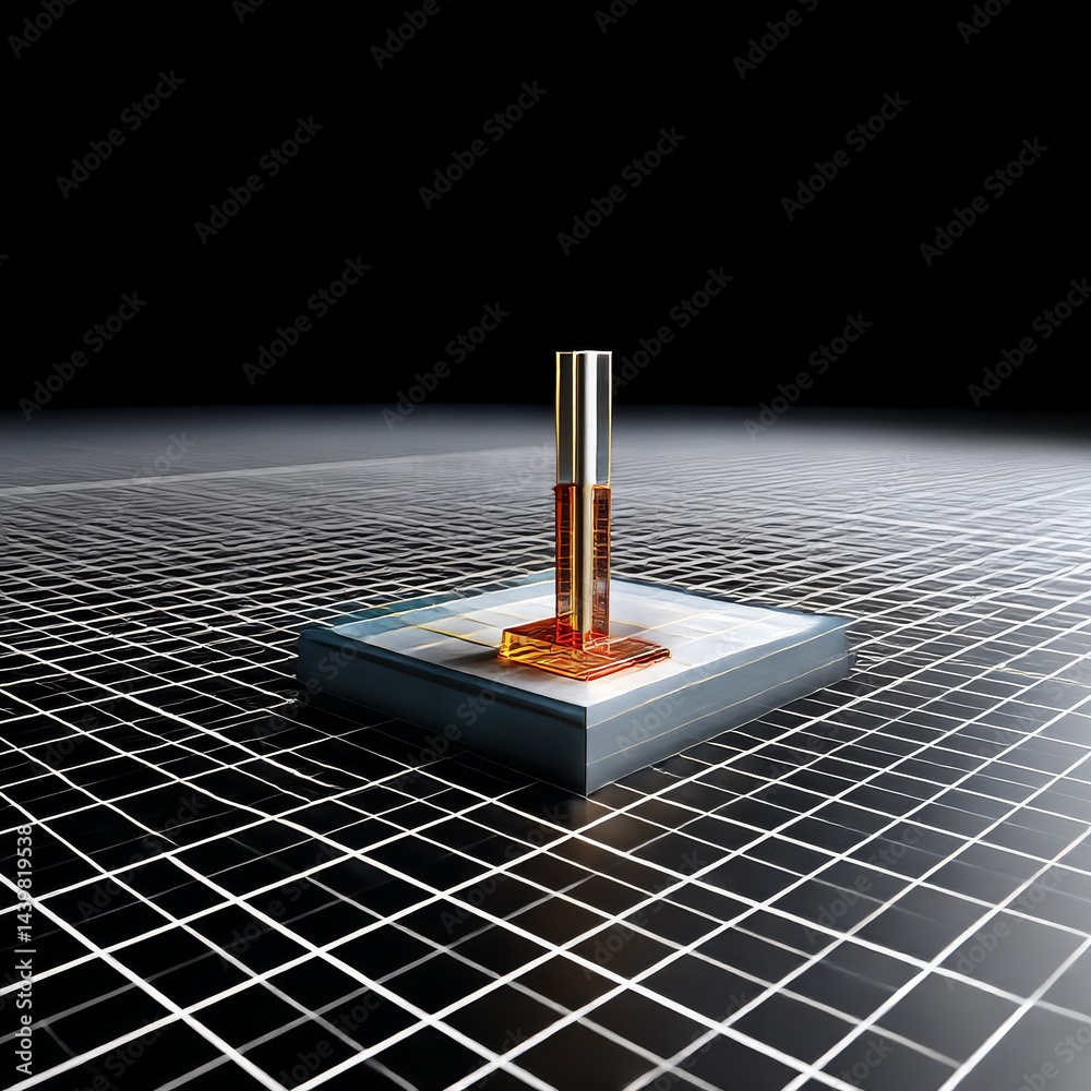 Aufkleber golden processor on grid, minimalist tech art for innovation and technology advancements.