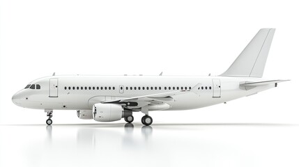 Obraz premium Side view of a 3D Airbus A319, highlighting its sleek design and features against a white background
