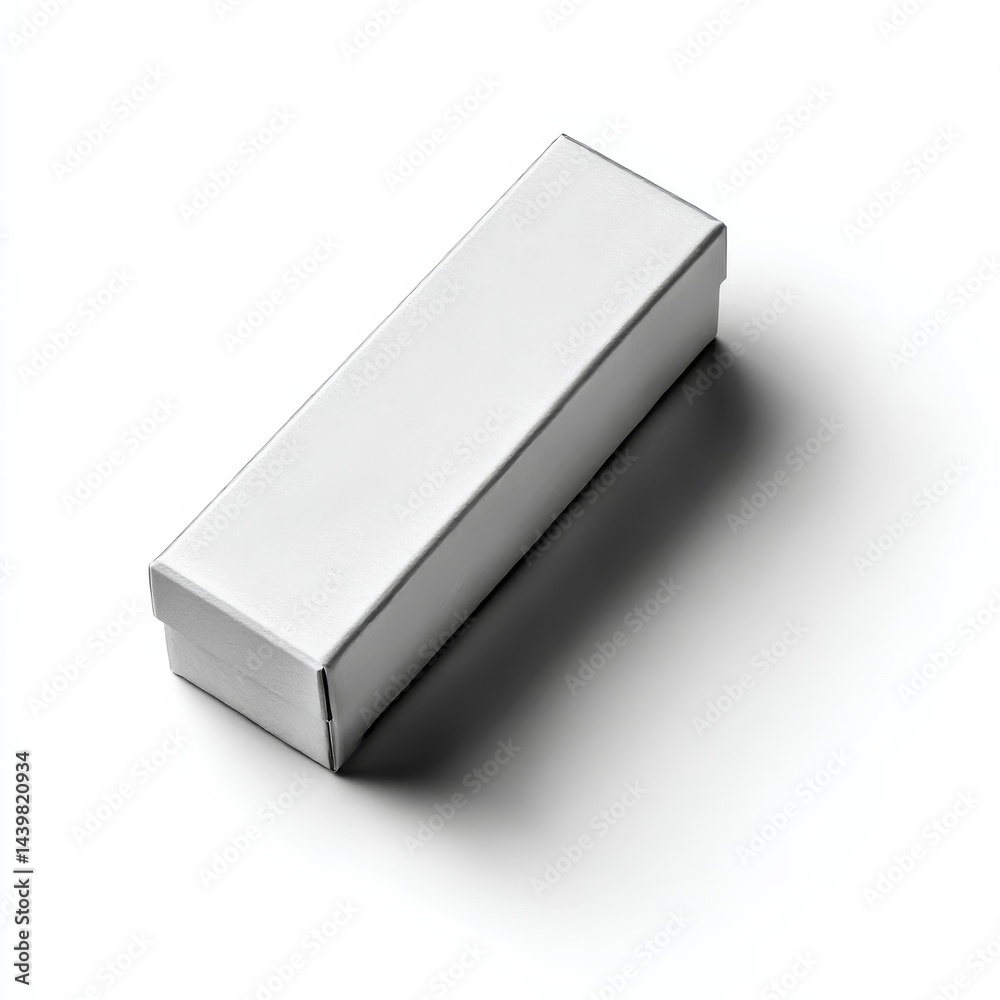 Poster sleek white box with subtle textures, ideal for mockups and product presentations, resting on a clea
