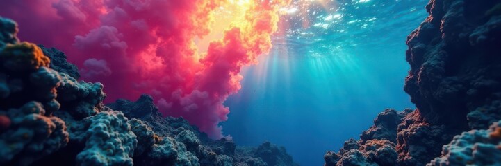 Naklejka premium Intense color bursts underwater, forming unique patterns , photography, abstract, color explosion