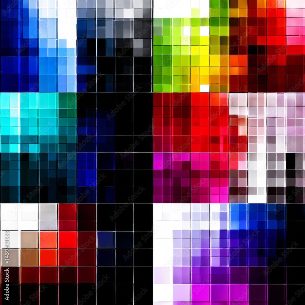 Fototapete vibrant square mosaic: abstract color spectrum of tiles forming a bold geometric pattern with glossy