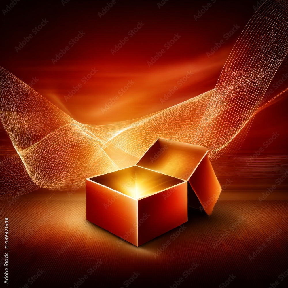 Aufkleber Unveiling Mystery: An Open Red Box Emitting Golden Light Amidst Abstract Background with Bright Energy