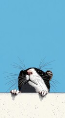 A cute rat peeks over a table, displaying curiosity and charm, set against a vibrant blue backdrop, perfect as a mobile wallpaper