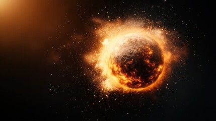 Obraz premium The image captures a cosmic sphere exploding into flames, inviting a sense of wonder and awe that speaks to the vastness and mystery of the universe and creation.