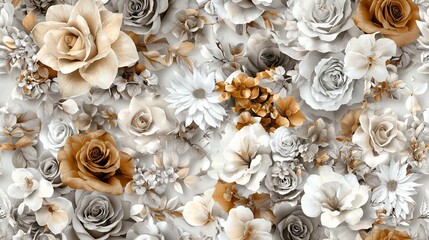Elegant Floral Pattern in Soft Beige, Brown, and White Tones