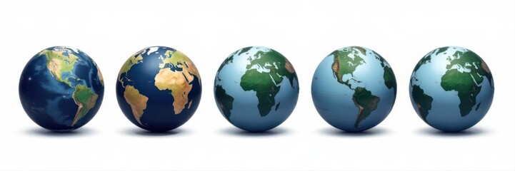 Fototapeta premium Row of dark earth globe icons, flat design, isolated on white , design element, icons, world