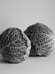 Black and white photo of savoy cabbage background