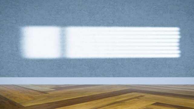 Natural light patterns changing on a wall with parquet floor