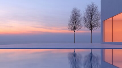 Modern house by tranquil water