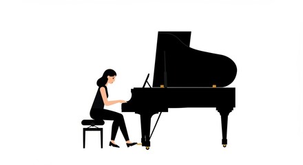 Elegant pianist silhouette playing grand piano, minimalist artwork aesthetic, refined art