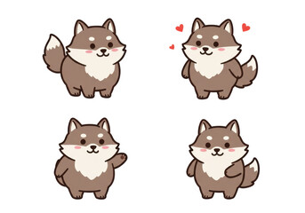 Fototapeta premium Cute cartoon wolf character set in various poses with different expressions