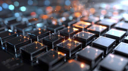 Obraz premium close up view of futuristic digital interface with glowing elements and intricate patterns, showcasing technology