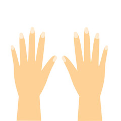 A flat illustration of two hands, designed for children's educational activities. This visual can be used in lessons about body parts, left and right recognition, counting fingers, or creative tracing