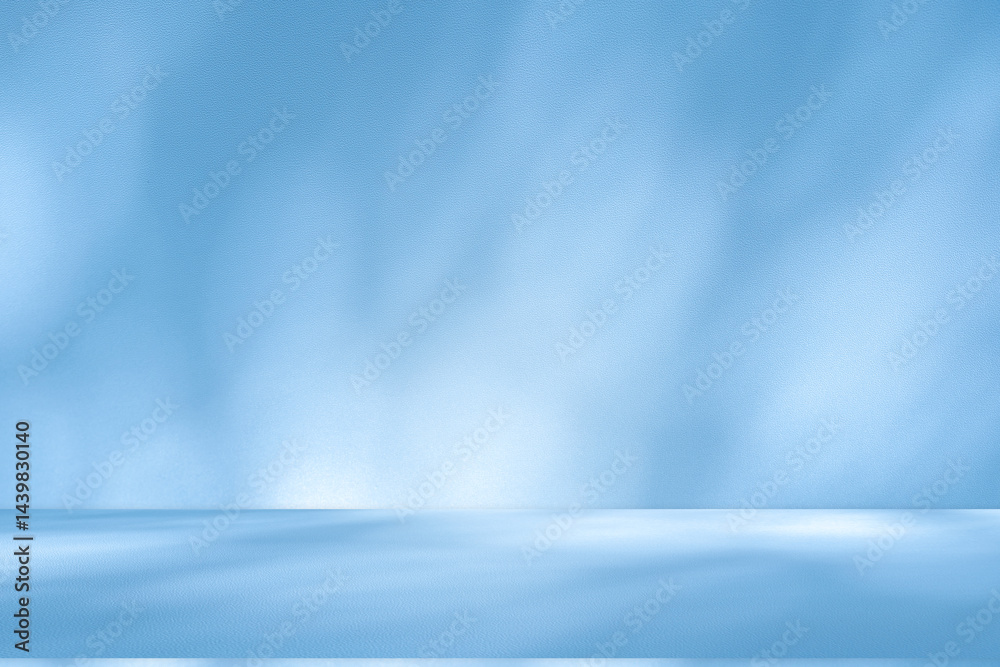 Poster Wall interior background, studio and backdrops show products. with soft light shadow from window color blue and white. background for text insertion and presentation of product	