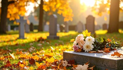 A cemetery with a bunch of flowers 