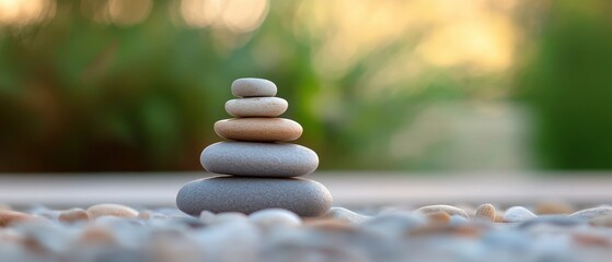 Obraz premium Stacked rocks on a pebble surface