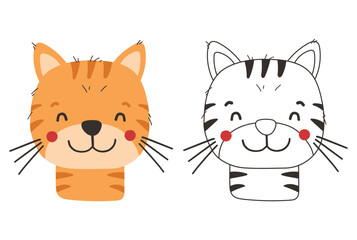 Cute cat animal isolated, cute farm animal coloring, kids illustration, cartoon