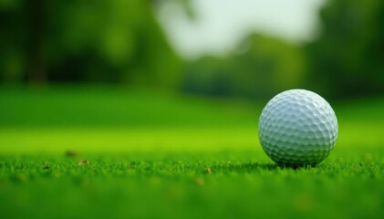 Fototapeta premium Golf ball resting on perfectly manicured green, game, smooth, nature