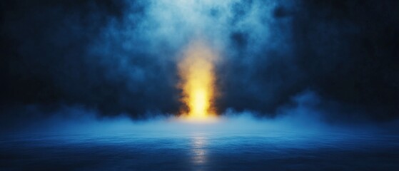 Obraz premium Fog over water with bright light source