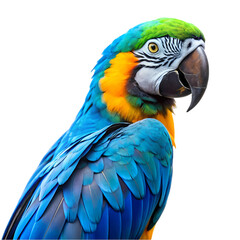 Fototapeta premium Vibrant Blue and Gold Macaw Parrot on Transparent background