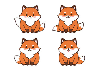 Four cartoon foxes set cute cartoon fox illustrations adorable cartoon animal characters