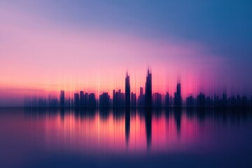 Naklejka premium Cityscape reflected at dusk