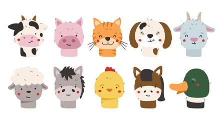 Farm animals set isolated, cute farm animals, kids cartoon collection