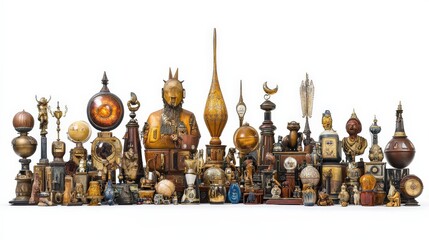 Antique Collection of Unique Statues and Diverse Artifacts Display
