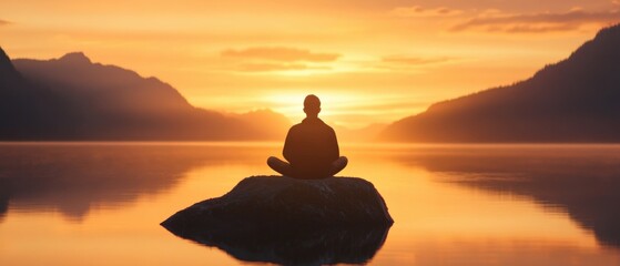 Meditating on a rock at sunset