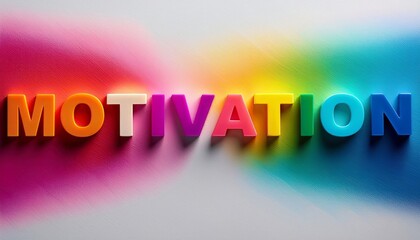 Bright letters spelling motivation with colorful light gradients creating an inspiring visual effect in a creative space