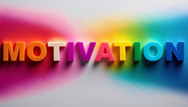 Bright letters spelling motivation with colorful light gradients creating an inspiring visual effect in a creative space