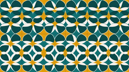 Geometric Pattern with Teal, Yellow, and White Circular Shapes