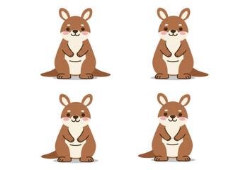 Four cute cartoon kangaroo illustrations on black background