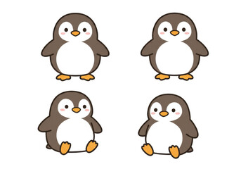 Fototapeta premium Four cute cartoon penguins set illustration for childrens books