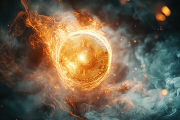 Obraz premium Cryptocurrency burning in flames